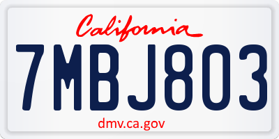 CA license plate 7MBJ803