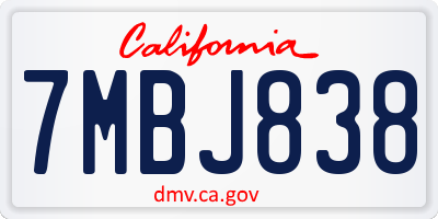 CA license plate 7MBJ838