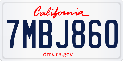 CA license plate 7MBJ860