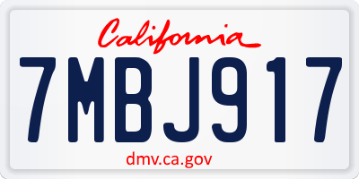 CA license plate 7MBJ917