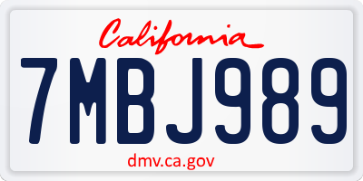 CA license plate 7MBJ989