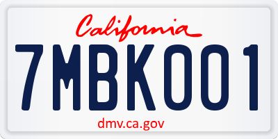 CA license plate 7MBK001