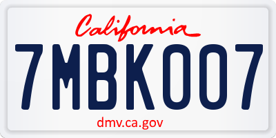 CA license plate 7MBK007