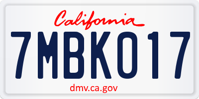 CA license plate 7MBK017