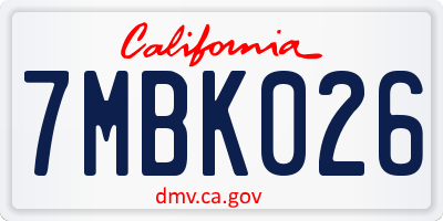 CA license plate 7MBK026