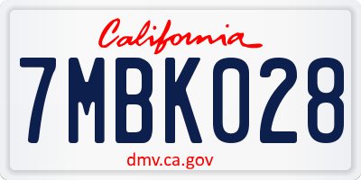 CA license plate 7MBK028