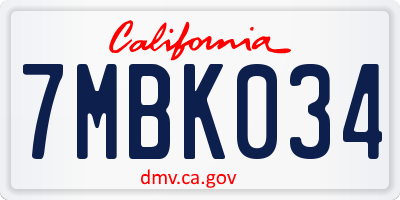 CA license plate 7MBK034