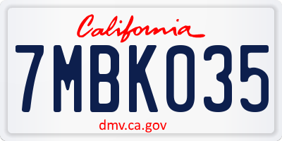 CA license plate 7MBK035