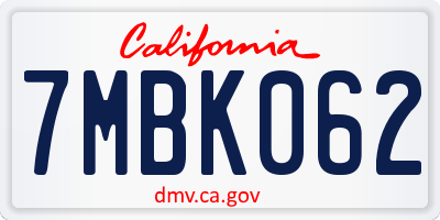 CA license plate 7MBK062