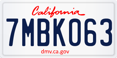 CA license plate 7MBK063
