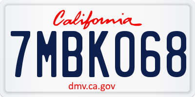 CA license plate 7MBK068