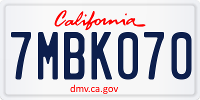 CA license plate 7MBK070