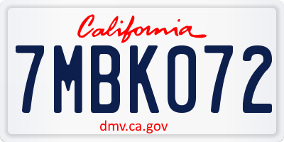 CA license plate 7MBK072