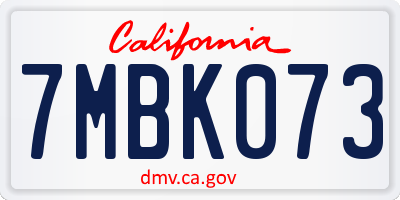 CA license plate 7MBK073