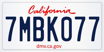 CA license plate 7MBK077
