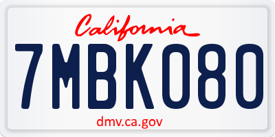 CA license plate 7MBK080