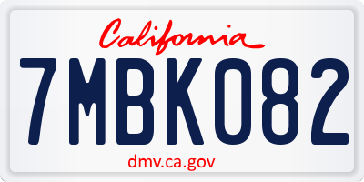 CA license plate 7MBK082