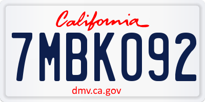 CA license plate 7MBK092