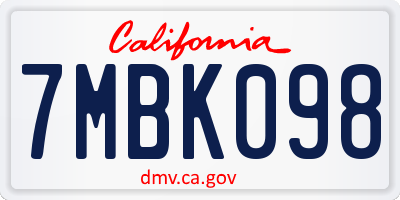 CA license plate 7MBK098