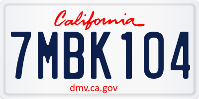 CA license plate 7MBK104