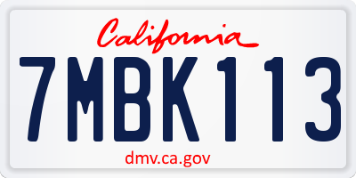 CA license plate 7MBK113