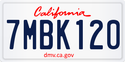 CA license plate 7MBK120