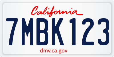 CA license plate 7MBK123