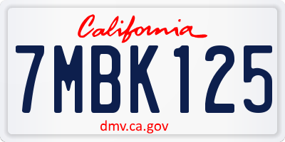 CA license plate 7MBK125
