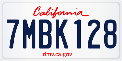 CA license plate 7MBK128