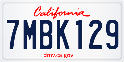 CA license plate 7MBK129