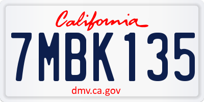 CA license plate 7MBK135