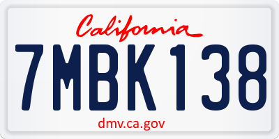 CA license plate 7MBK138