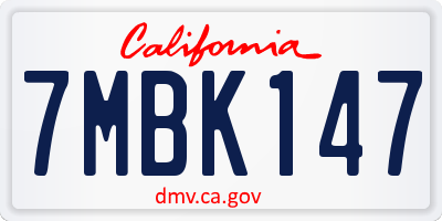 CA license plate 7MBK147