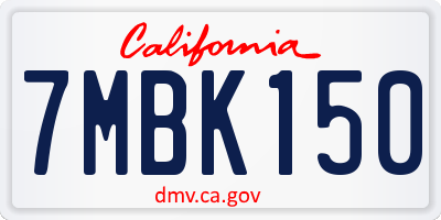 CA license plate 7MBK150