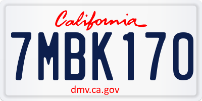 CA license plate 7MBK170