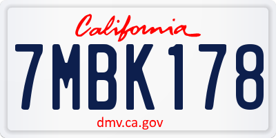 CA license plate 7MBK178