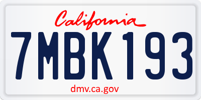 CA license plate 7MBK193