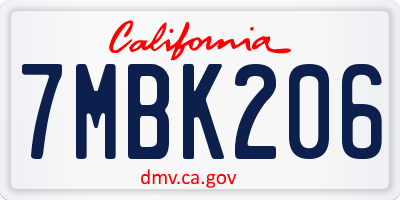 CA license plate 7MBK206