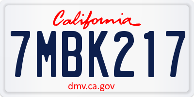 CA license plate 7MBK217