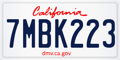 CA license plate 7MBK223