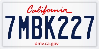 CA license plate 7MBK227
