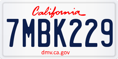 CA license plate 7MBK229
