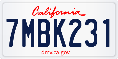 CA license plate 7MBK231