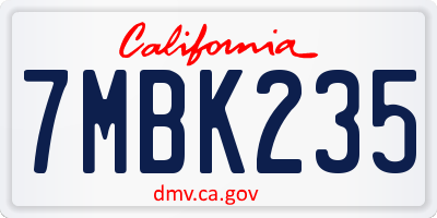 CA license plate 7MBK235