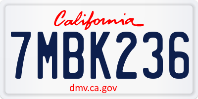 CA license plate 7MBK236