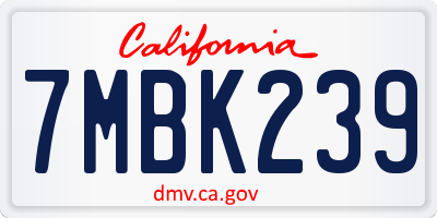 CA license plate 7MBK239