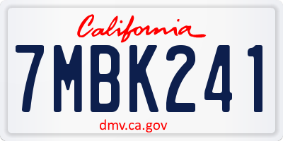 CA license plate 7MBK241