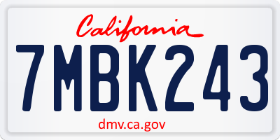 CA license plate 7MBK243