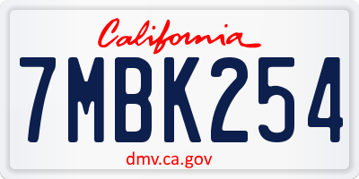 CA license plate 7MBK254
