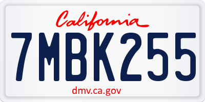 CA license plate 7MBK255